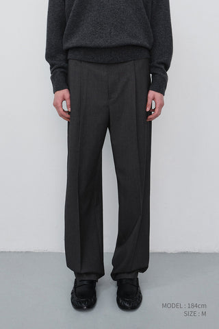 PLEATED SEMI-WIDE SLACKS CHARCOAL GREY