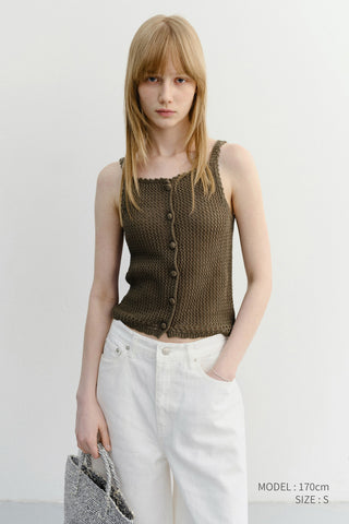CROCHET BUSTIER KNIT TOP NEUTRAL KHAKI