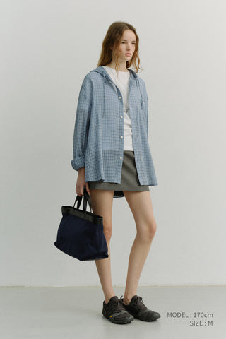 UNISEX CLASSIC HOODED SHIRT SOFT BLUE CHECK