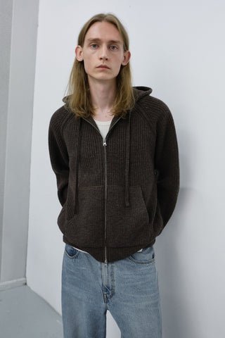 UNISEX HOODED KNIT CARDIGAN BROWN