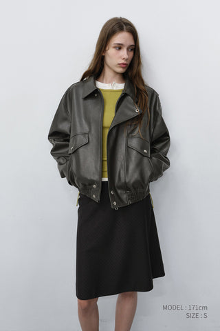 UNISEX CROPPED ALTER-LEATHER BLOUSON GREYISH KHAKI