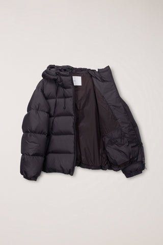 UNISEX HOODED VOLUME GOOSE DOWN JACKET DARK BROWN