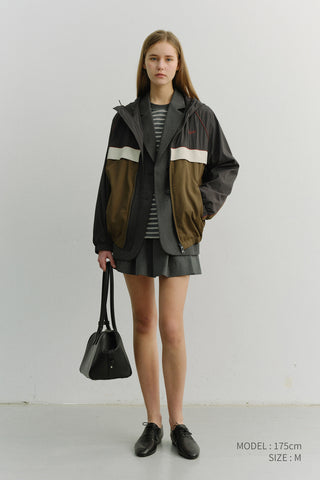 UNISEX BLOCKED WINDBREAKER CHARCOAL GREY