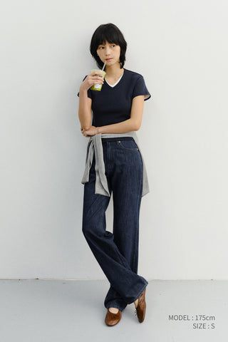 V-NECK SLIM TOP NAVY