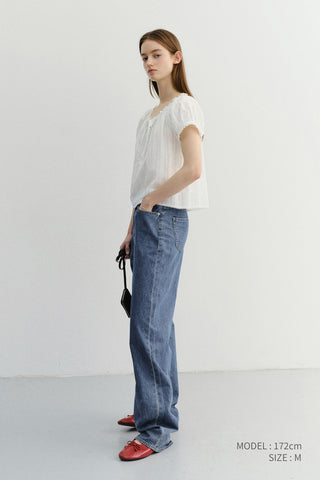 RIBBONED SHIRRING BLOUSE OFF WHITE