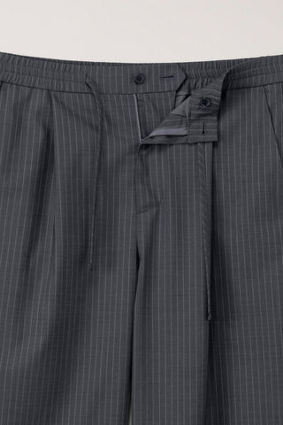 LOUNGE WOOL SLACKS GREY STRIPE
