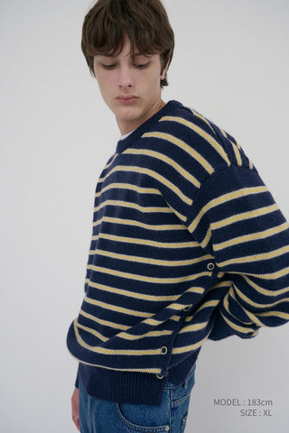 UNISEX STRIPED CHUNKY SWEATER NAVY