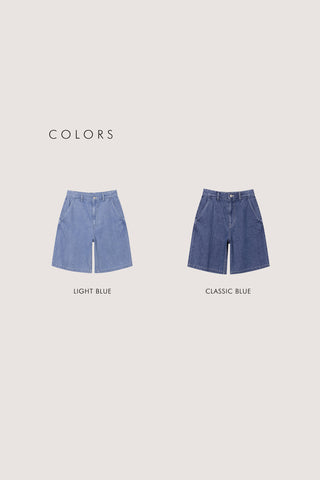 UNISEX LINEN DENIM SHORTS CLASSIC BLUE