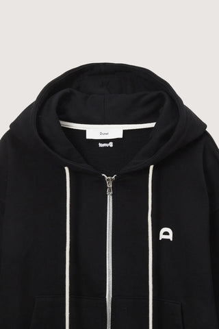 UNISEX LEATHER LOGO ZIP-UP HOODIE BLACK