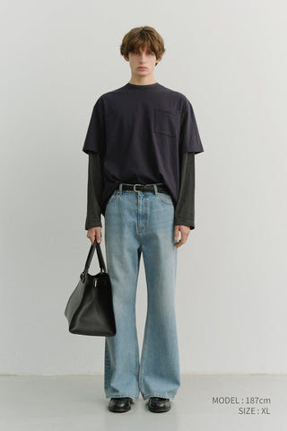 UNISEX LAYERED SET-UP T-SHIRT NAVY BLACK STRIPE