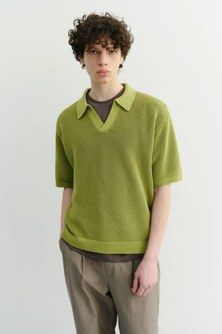 UNISEX CHUNKY POLO KNIT OLIVE