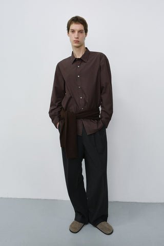 DOUBLE PLEATED WIDE SLACKS CHARCOAL GREY