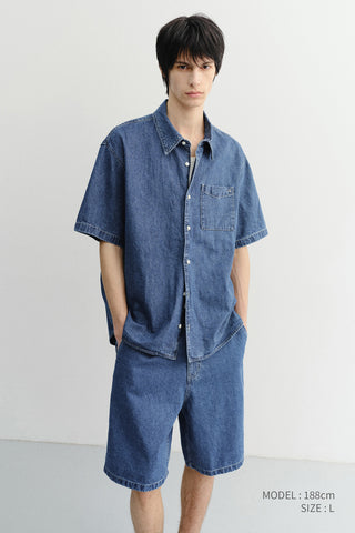 UNISEX LINEN DENIM SHORTS CLASSIC BLUE