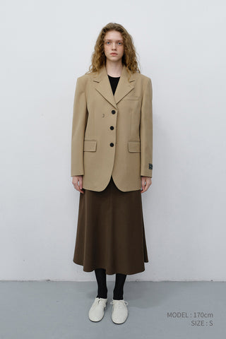 UNISEX REFINED MASCULINE WOOL BLAZER CARAMEL BEIGE