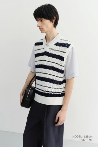 UNISEX CHUNKY STRIPED KNIT VEST NAVY