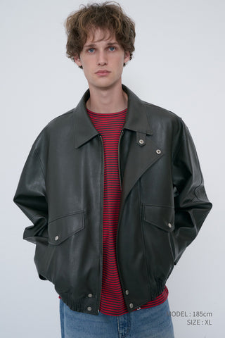 UNISEX CROPPED ALTER-LEATHER BLOUSON GREYISH KHAKI