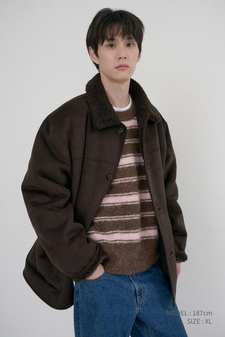 UNISEX STRIPED HAIRY SWEATER BROWN PINK