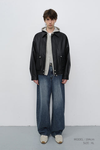 UNISEX ALTER-LEATHER ZIP-UP BLOUSON BLACK