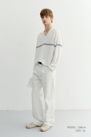 UNISEX V-NECK STRIPED SWEATER CREAM