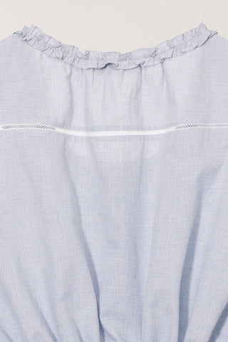 FRILL SLEEVELESS BLOUSE SOFT BLUE CHECK