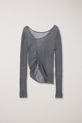 2-WAY SHIRRING KNIT TOP MELANGE GREY