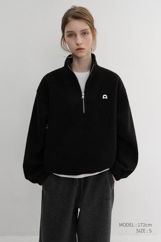 UNISEX HALF ZIP-UP FLEECE SWEATSHIRT BLACK