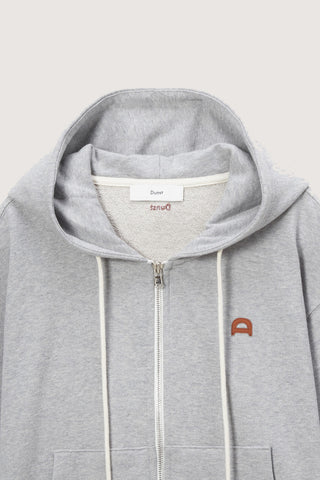 UNISEX LEATHER LOGO ZIP-UP HOODIE MELANGE GREY