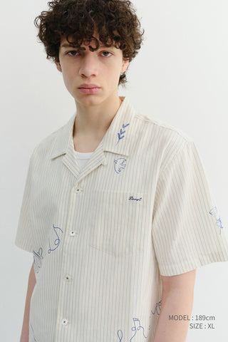 UNISEX HAND-DRAWING OPEN COLLARED SHIRT CAPRI OCEAN