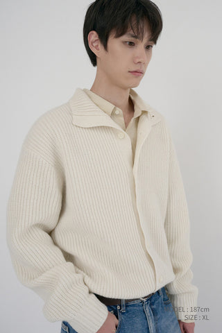 UNISEX HIGH NECK BUTTON CARDIGAN CREAM
