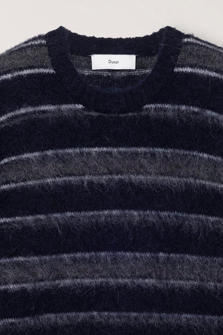 UNISEX STRIPED HAIRY SWEATER NAVY GREY