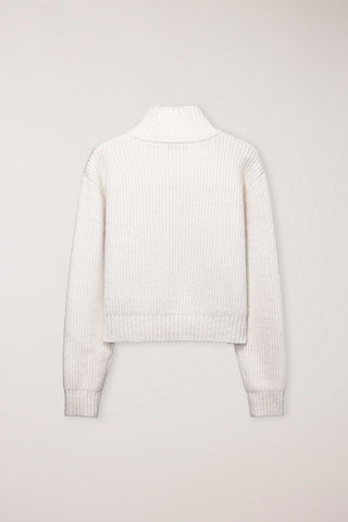 UNISEX HIGH NECK BUTTON CARDIGAN CREAM