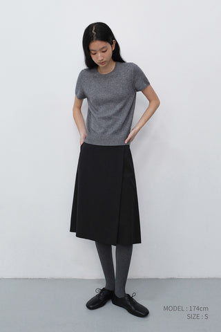 HALF SLEEVE KNIT TOP MELANGE GREY