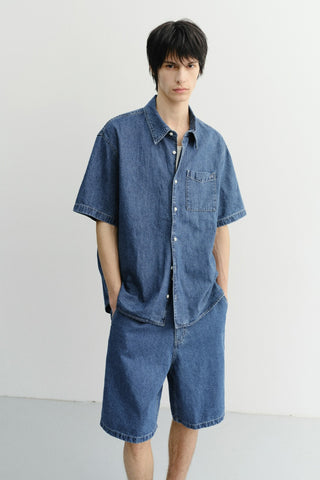 UNISEX LINEN DENIM SHIRT CLASSIC BLUE