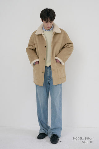 UNISEX REVERSIBLE SOFT SHEARLING HALF JACKET SOFT BEIGE