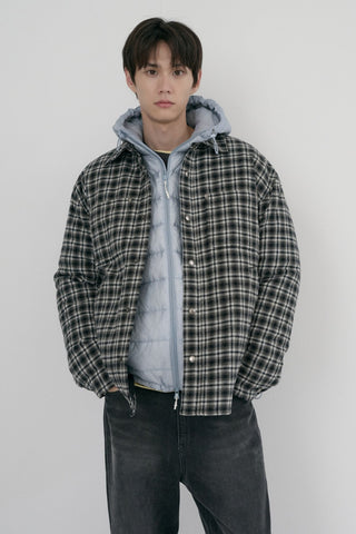 UNISEX QUILTED FLANNEL SHIRT BLACK CHECK