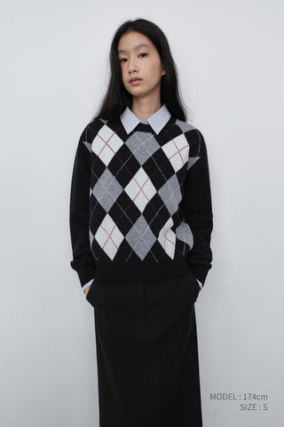 UNISEX ARGYLE CREWNECK SWEATER BLACK