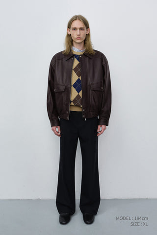 UNISEX OVERSIZED VINTAGE LEATHER BLOUSON BROWN