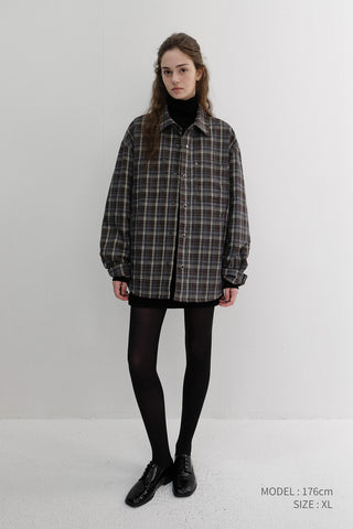 UNISEX QUILTED FLANNEL SHIRT BROWN CHECK
