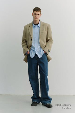 UNISEX OVERSIZED WOOL BLAZER CAMEL BEIGE