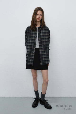 UNISEX CHECKED FLANNEL BD SHIRT NAVY GREY