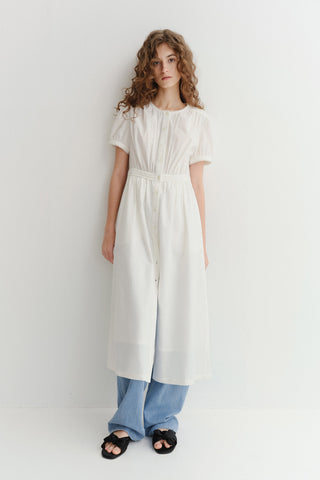 MAXI SHIRRING HALF SLEEVE DRESS IVORY