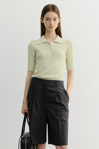 BUTTONED SLIM POLO KNIT MINT