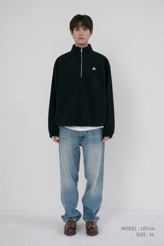 UNISEX HALF ZIP-UP FLEECE SWEATSHIRT BLACK