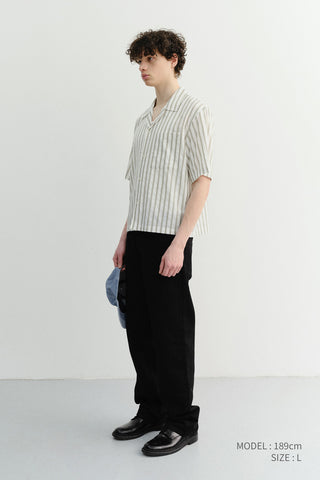 CROPPED OPEN COLLARED STRIPED SHIRT GREEN STRIPE