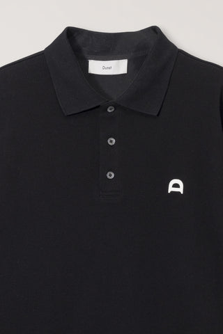 UNISEX LEATHER LOGO COLLARED T-SHIRT BLACK
