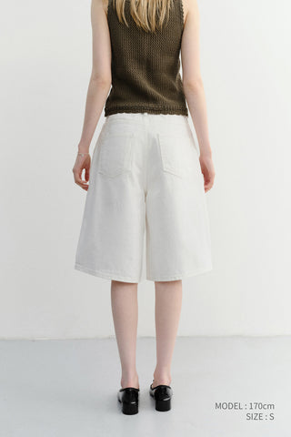RELAXED BERMUDA DENIM SHORTS IVORY
