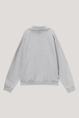 UNISEX LEATHER LOGO HALF ZIP-UP SWEATSHIRT MELANGE GREY