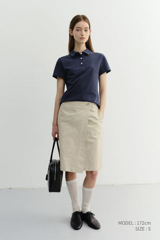 CROPPED SLIM COLLARED T-SHIRT NAVY