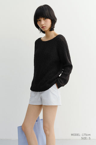 CROCHET CREWNECK KNIT BLACK