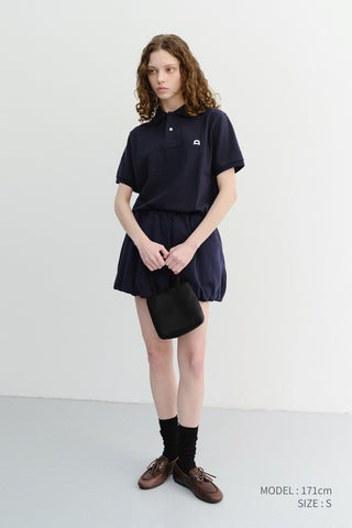 UNISEX LEATHER LOGO POLO SHIRT NAVY